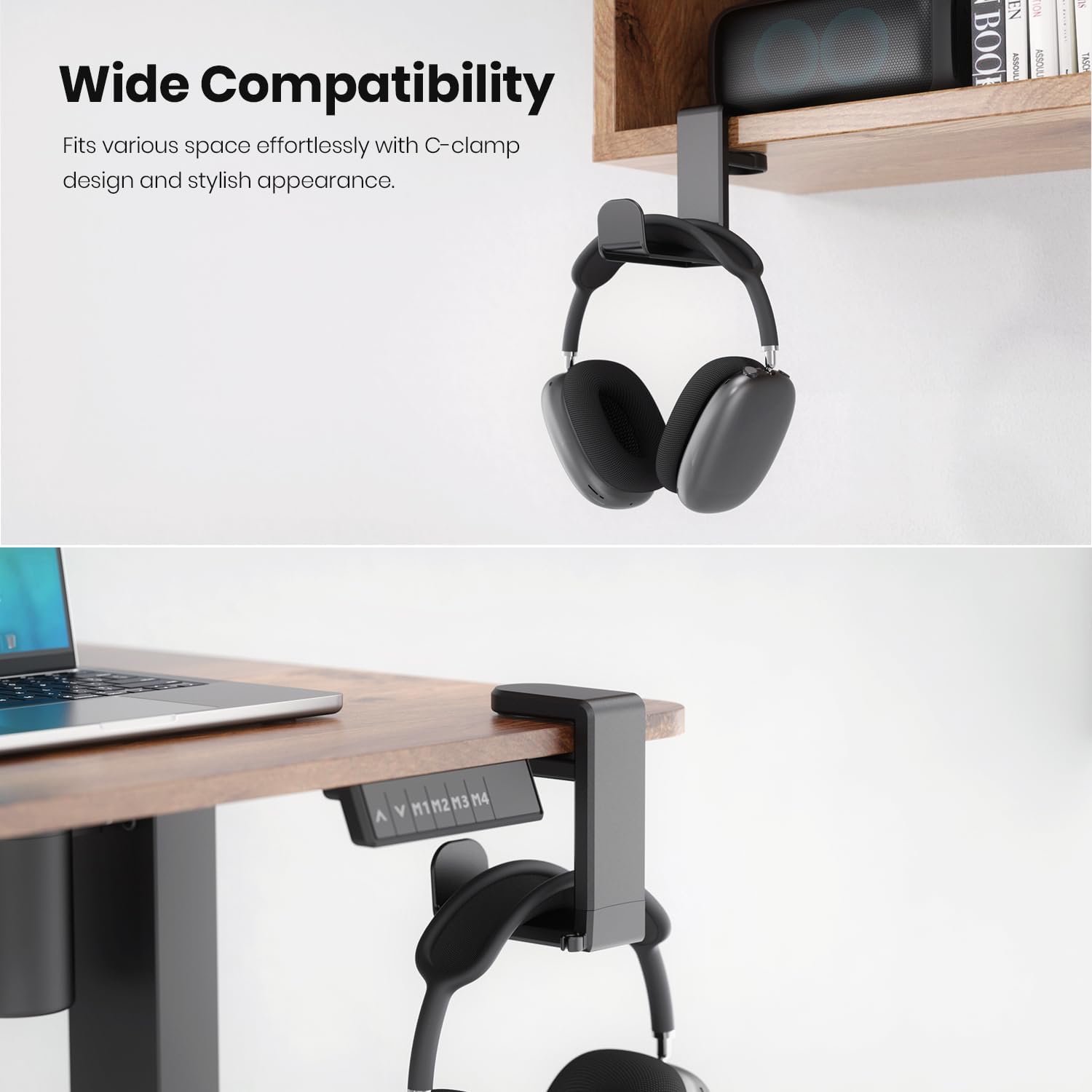 3-in-1 PC Gaming Headphone  Controller Holder - EURPMASK Headphones Hanger w/Adjustable  Rotating Arm Clamp,Headphone Stand Under Desk, Universal Headset Controllers Hook with Cable Organizer-Black