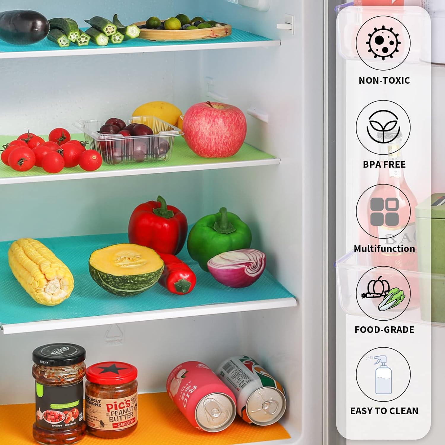 8 Pcs Refrigerator Liners,Washable Cuttable Refrigerator Liner Fits Any Refrigerator Size,Home Kitchen Gadgets Accessories for Non-Slip Waterproof Refrigerator Liner Drawer Table Mat Utensil Coaster