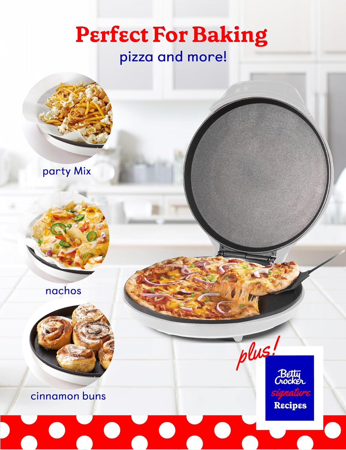 Betty Crocker Countertop Pizza Maker, 1440-Watt Pizza Maker Machine for Home, BC-2958CR