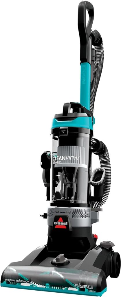 BISSELL CleanView Rewind Upright Bagless Vacuum with Automatic Cord Rewind Active Wand, 3534, Black/Teal/Gray