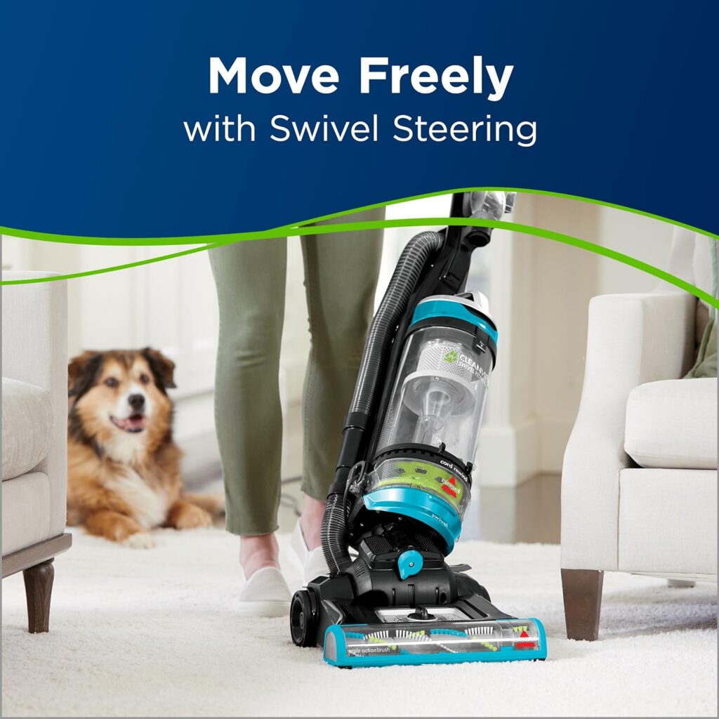 BISSELL CleanView Swivel Pet Upright Bagless Vacuum, Automatic Cord Rewind, Powerful Pet Hair Pickup, Specialized Tools, Large Dirt Tank, Teal