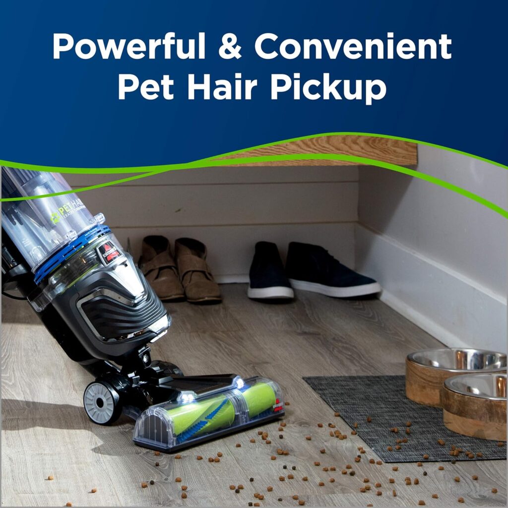 BISSELL Pet Hair Eraser Turbo Rewind Vacuum, Lightweight, Automatic Cord Rewind, Tangle-Free Brush Roll, Headlights, Powerful Pet Hair Pickup, SmartSeal Allergen System, Blue, 27909