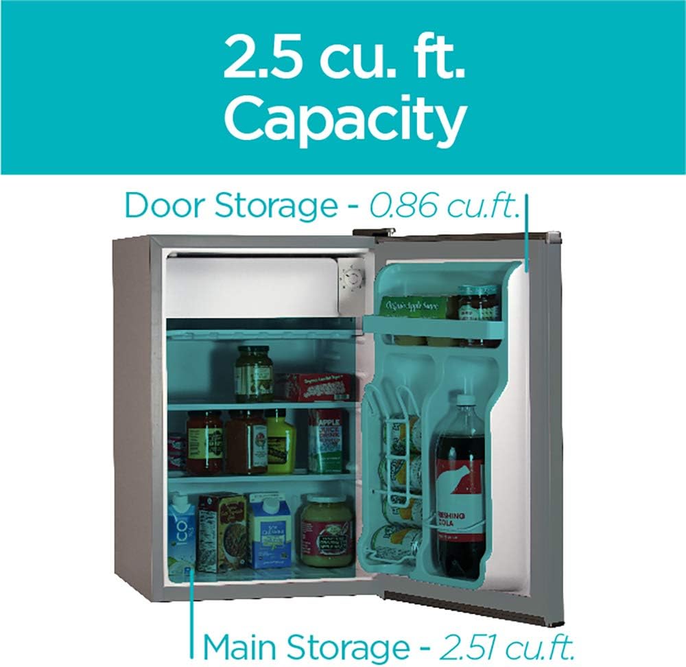 BLACK+DECKER BCRK25B Compact Refrigerator Energy Star Single Door Mini Fridge with Freezer, 2.5 Cubic Feet, Black