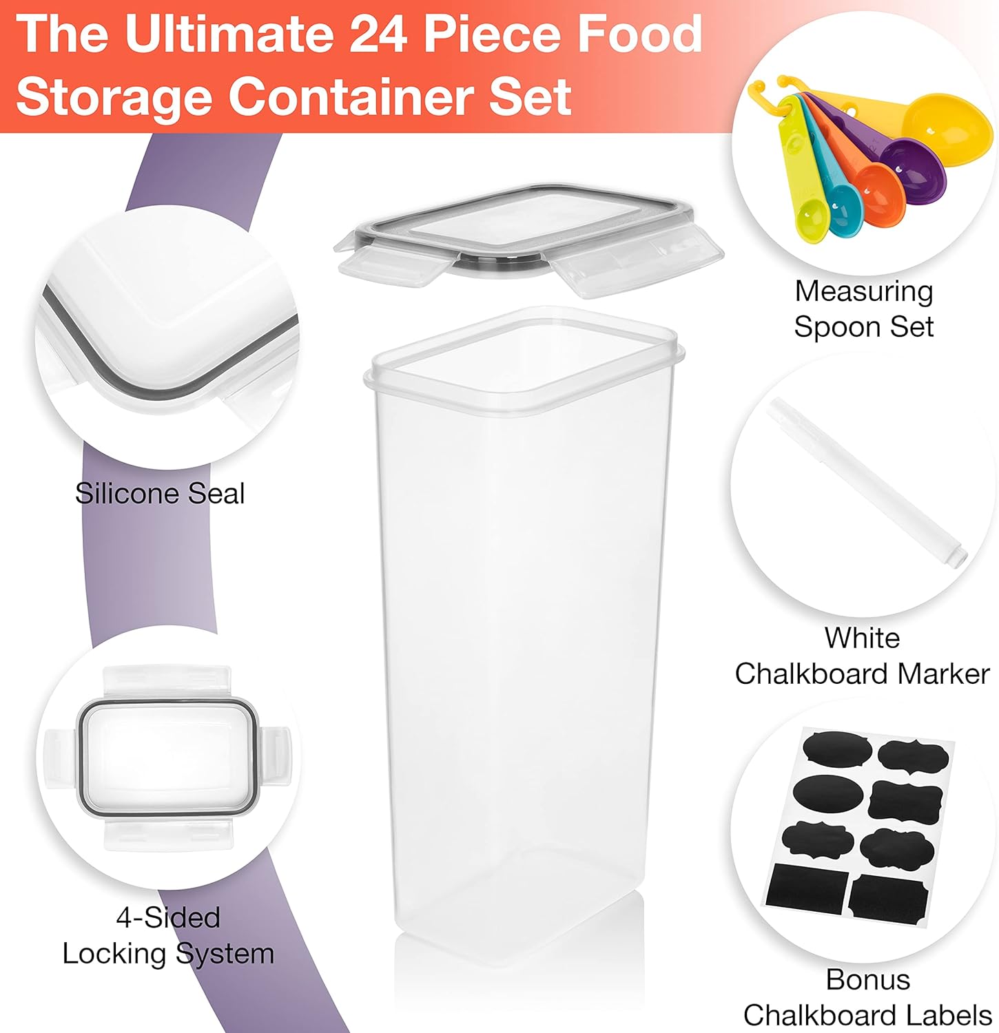ClearSpace Airtight Food Storage Containers –14 Pack BPA Free Kitchen Organization Set for Pantry Organization and Storage with Durable Lids Ideal for Cereal, Flour  Sugar (Black)