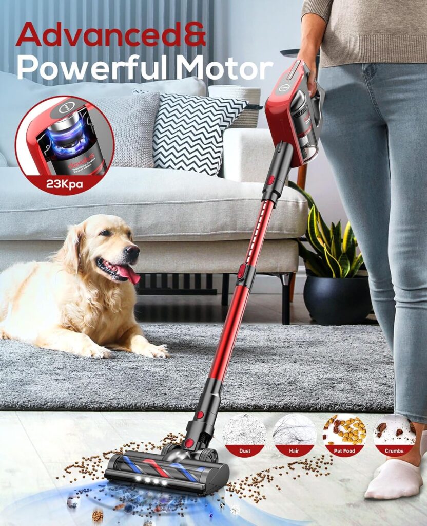 devalus Vacuum Cleaner for Home, Cordless Vacuum Cleaner with 23Kpa Powerful Suction and 2600mAh Powerful Lithium Batteries, 5 Stages High Efficiency Filtration, for Pet Hair, Carpet and Hard Floor