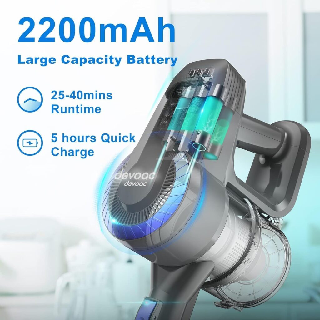 DEVOAC N300 Cordless Vacuum Cleaner, 6 in 1 Ultra-Lightweight Stick Vacuum, 2200mAh Battery Up to 40mins Runtime, Powerful Handheld Vacuum for Hard Floor Carpet Pet Hair Home