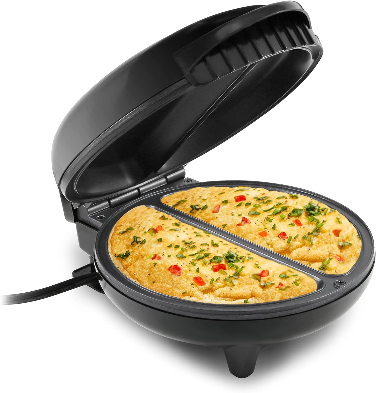 Elite Gourmet EOM205 Non-Stick Omelet, Frittata, Snack Pocket Maker, Dessert Maker, 2 Individual 6.5 Omelets, Stainless Steel and Black