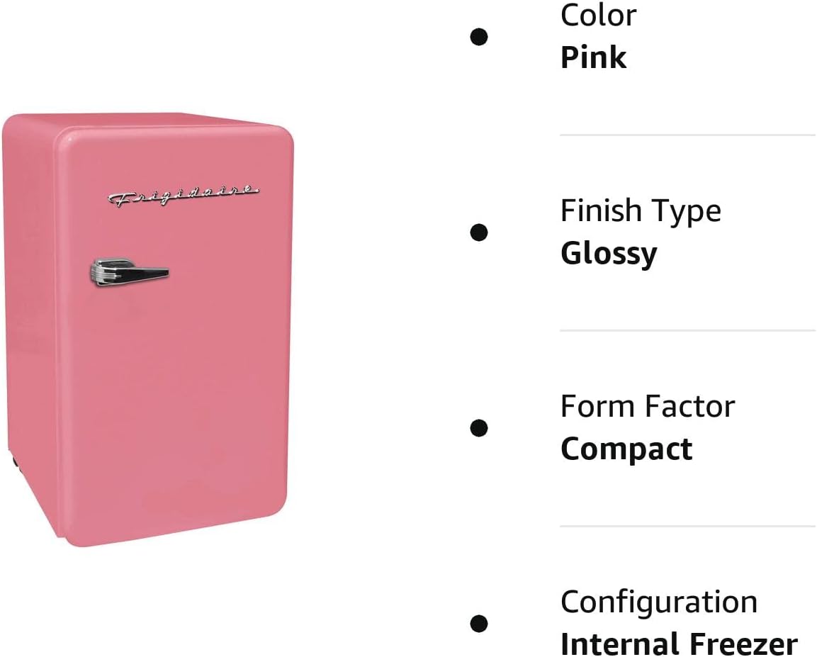 FRIGIDAIRE EFR372-PINK 3.2 Cu Ft Pink Retro Compact Rounded Corner Premium Mini Fridge FRIGIDAIRE EFR372-PINK 3.2 Cu Ft Pink Retro Compact Rounded Corner Premium Mini Fridge
