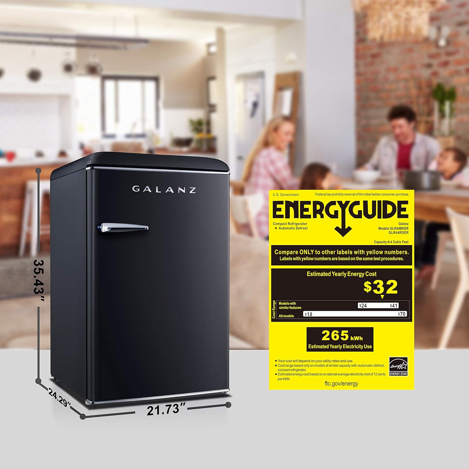 Galanz GLR46TBKER Retro Compact Refrigerator with Freezer Mini Fridge with Dual Door, Adjustable Mechanical Thermostat, 4.6 Cu Ft, Black Galanz GLR46TBKER Retro Compact Refrigerator with Freezer Mini Fridge with Dual Door, Adjustable Mechanical Thermostat, 4.6 Cu Ft, Black