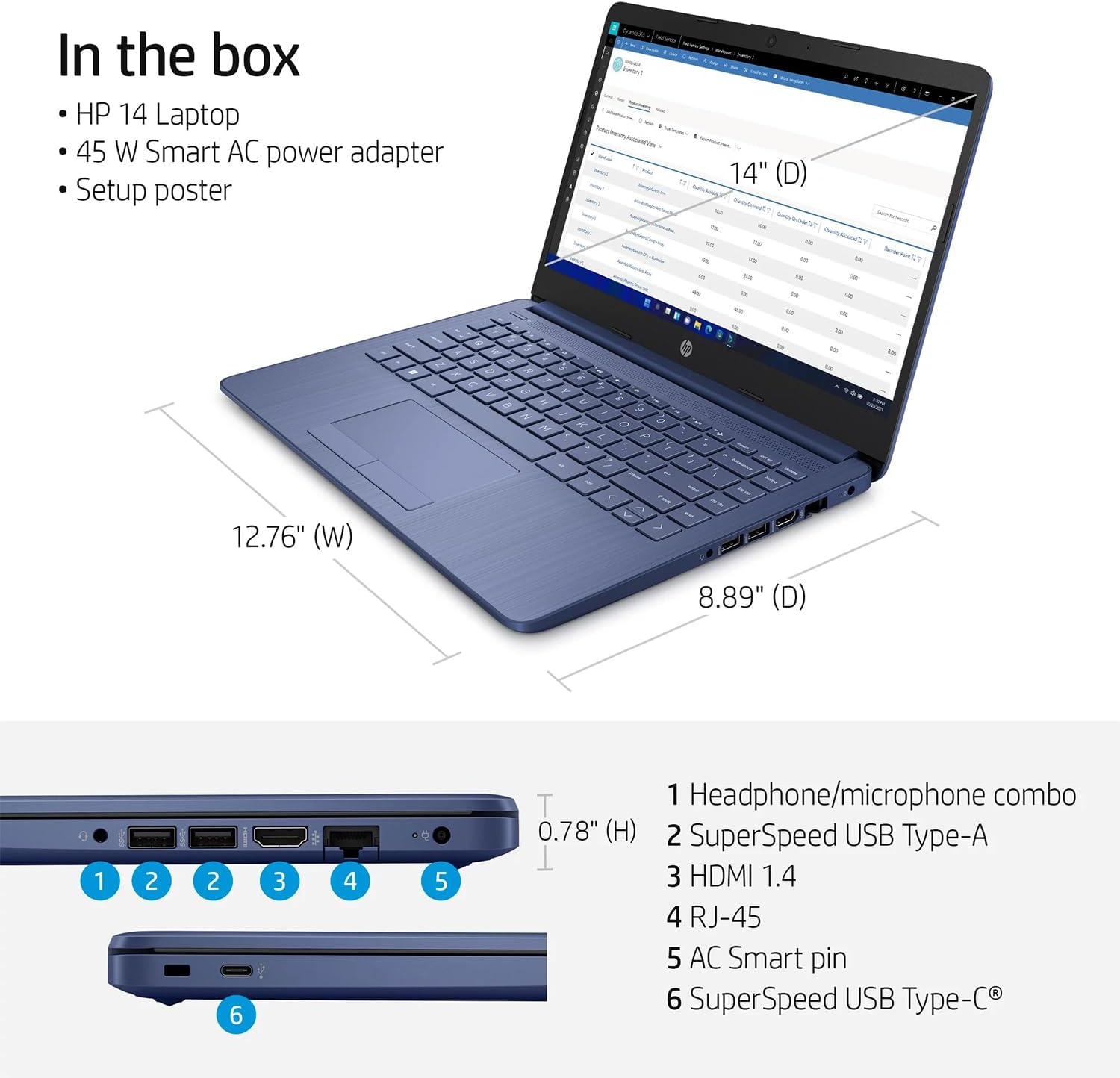 HP Essential Laptop, 14 HD Display, Intel Celeron N4120, 8GB RAM, 64GB eMMC, Webcam, HDMI, Wi-Fi, RJ-45, 1 Year Office 365, Windows 11 Home, Rose Gold