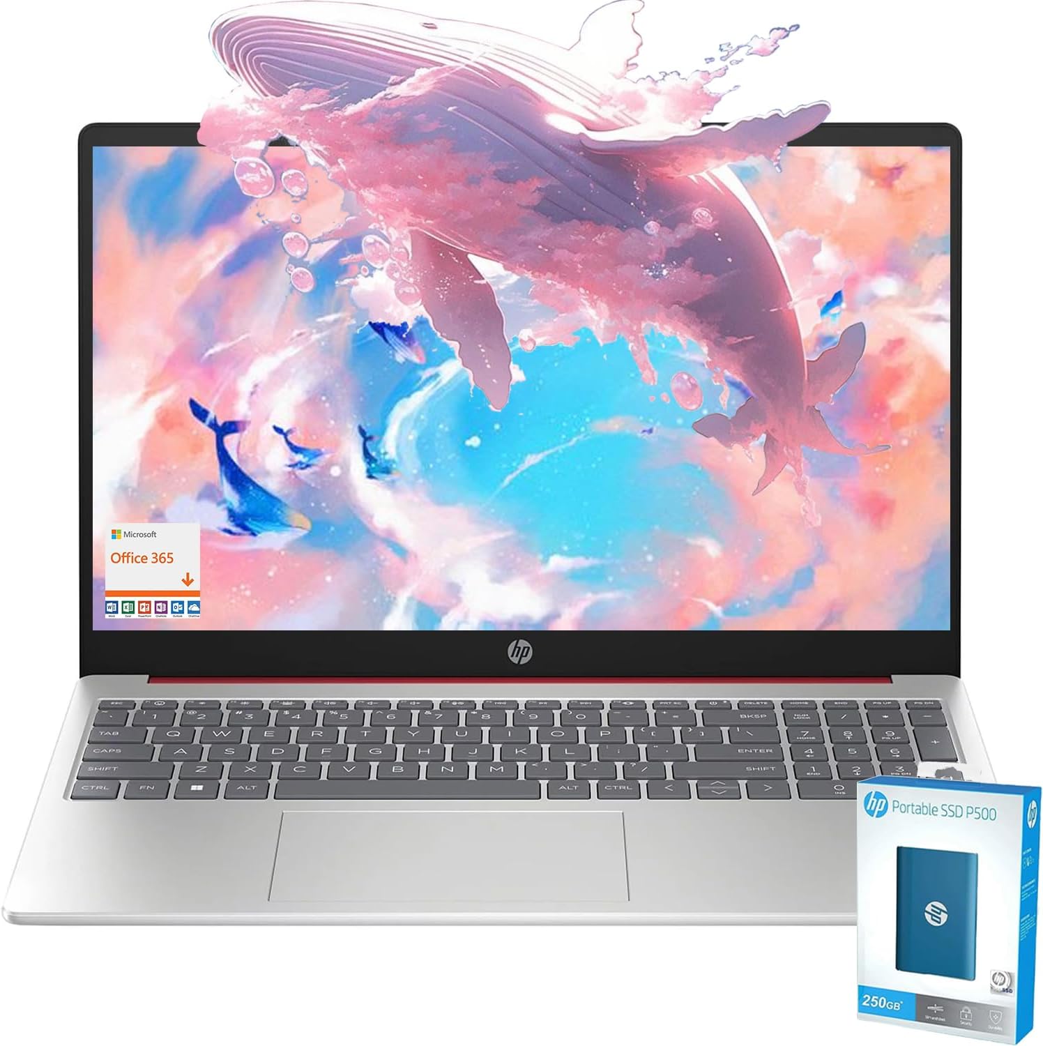 HP Newest 15 Laptop, 16GB Memory, 15.6 Anti-Glare Display, Intel Quad-core N200 Processor, 128GB Storage, Windows 11 Home S Mode, Bundled 250GB Portable SSD  1 Year Office 365