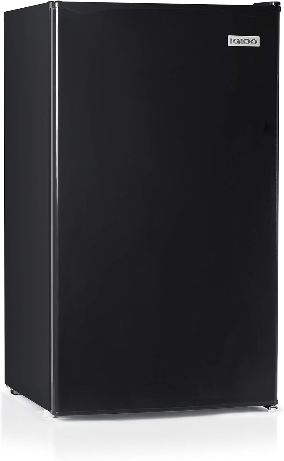 Igloo IRF32BK6A 3.2 Cu.Ft. Single Door Compact Refrigerator with Freezer, Slide Out Glass Shelf, Perfect for Homes, Offices, Dorms Igloo IRF32BK6A 3.2 Cu.Ft. Single Door Compact Refrigerator with Freezer, Slide Out Glass Shelf, Perfect for Homes, Offices, Dorms