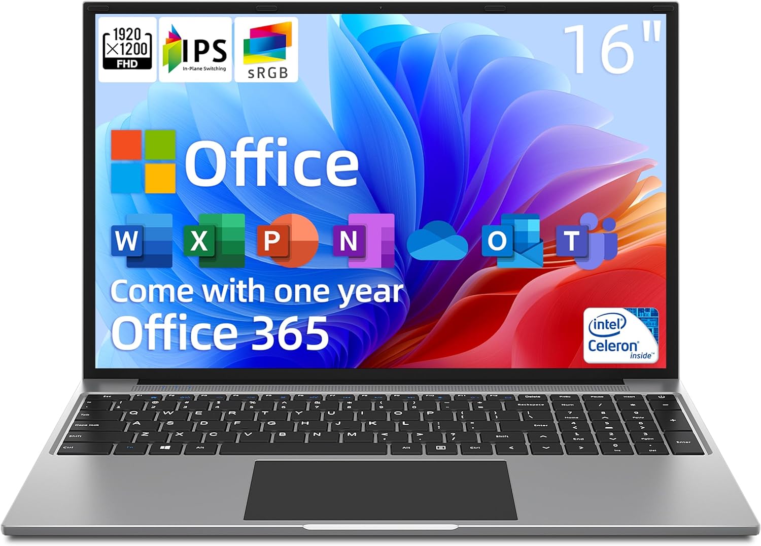 jumper Laptop, 16 Inch FHD IPS Screen, Intel Celeron Quad Core CPU, 4GB LPDDR4 128GB Storage, Laptops Computer with Four Stereo Speakers, Type-C, Numeric Keypad, Office 365 1-Year Subscription.