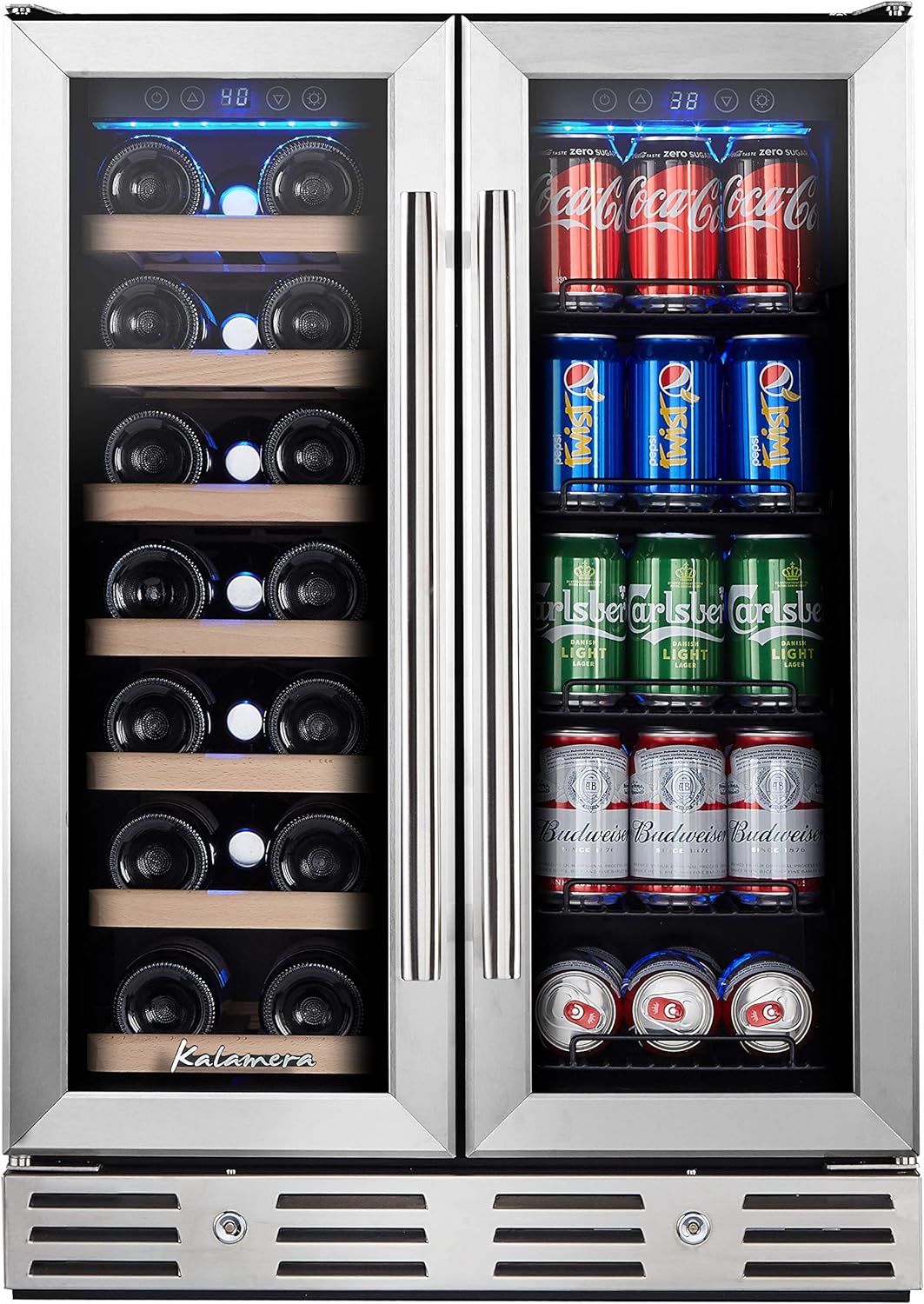 Kalamera Wine and Beverage Refrigerator, 24 inch Wine Fridge Dual Zone Hold 20 Bottles and 78 Cans, Digital Touch Control, Built-In or Freestanding Kalamera Wine and Beverage Refrigerator, 24 inch Wine Fridge Dual Zone Hold 20 Bottles and 78 Cans, Digital Touch Control, Built-In or Freestanding