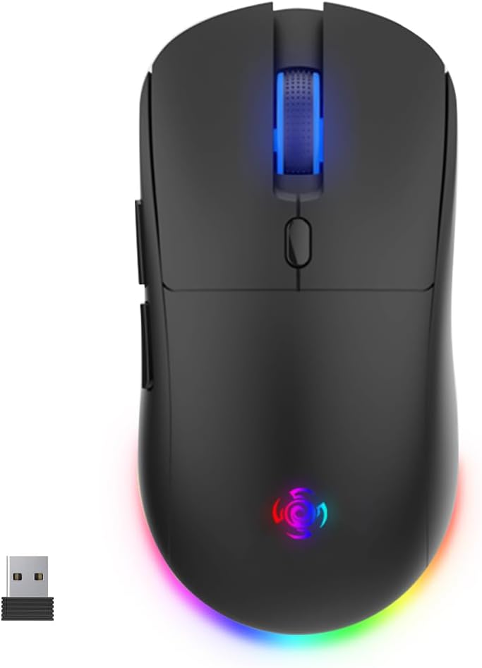 LORERAN Wireless Gaming Mouse, 3 Modes 4800 DPI Bluetooth/2.4G/Wired Mouse with Type-C Rchargeable Nano Receiver 6 DPI Levels, 6 Macro Buttons, RGB LED Backlit  Pro Software/Drive for PC/Mac/Laptop