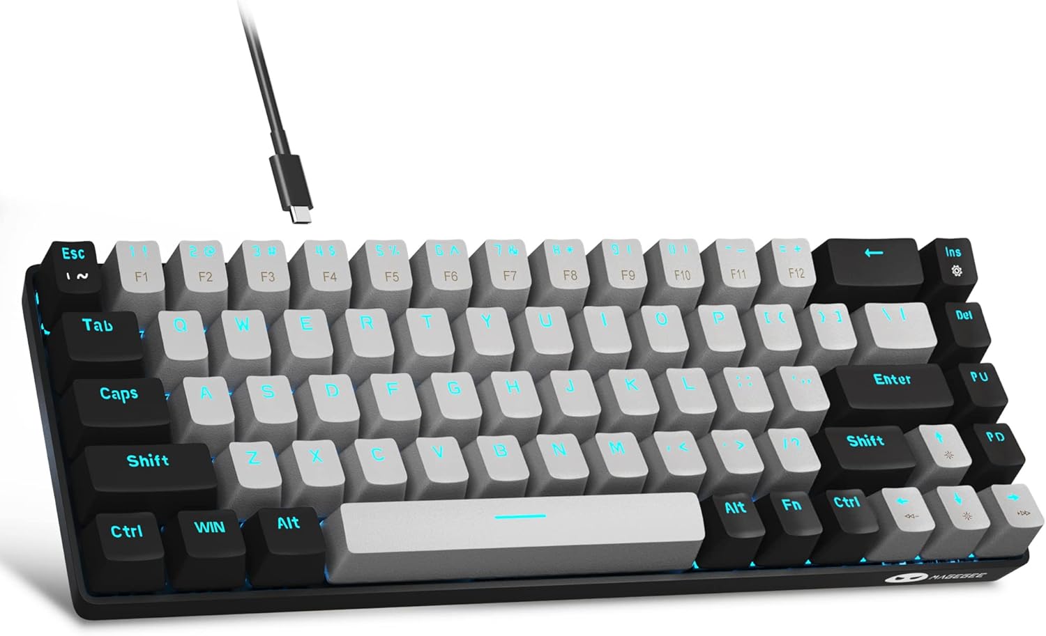 MageGee Portable 60% Mechanical Gaming Keyboard, MK-Box LED Backlit Compact 68 Keys Mini Wired Office Keyboard with Blue Switch for Windows Laptop PC Mac - Grey/Black