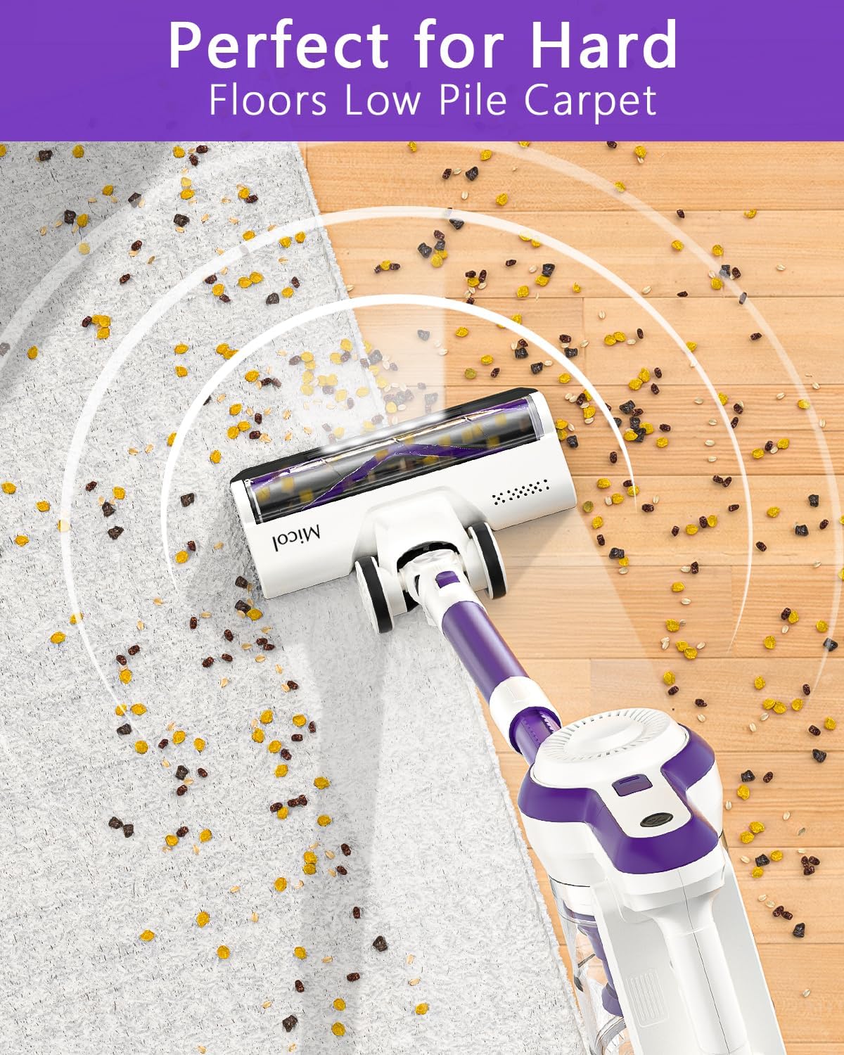 Micol Cordless Vacuum Cleaner, Household Stick Vacuum, 2 Modes of Powerful Suction, up to 38 Mins Runtime, Removable Battery, Lightweight Vacuum Cleaner for Home Hard Floor Car Pet Hair