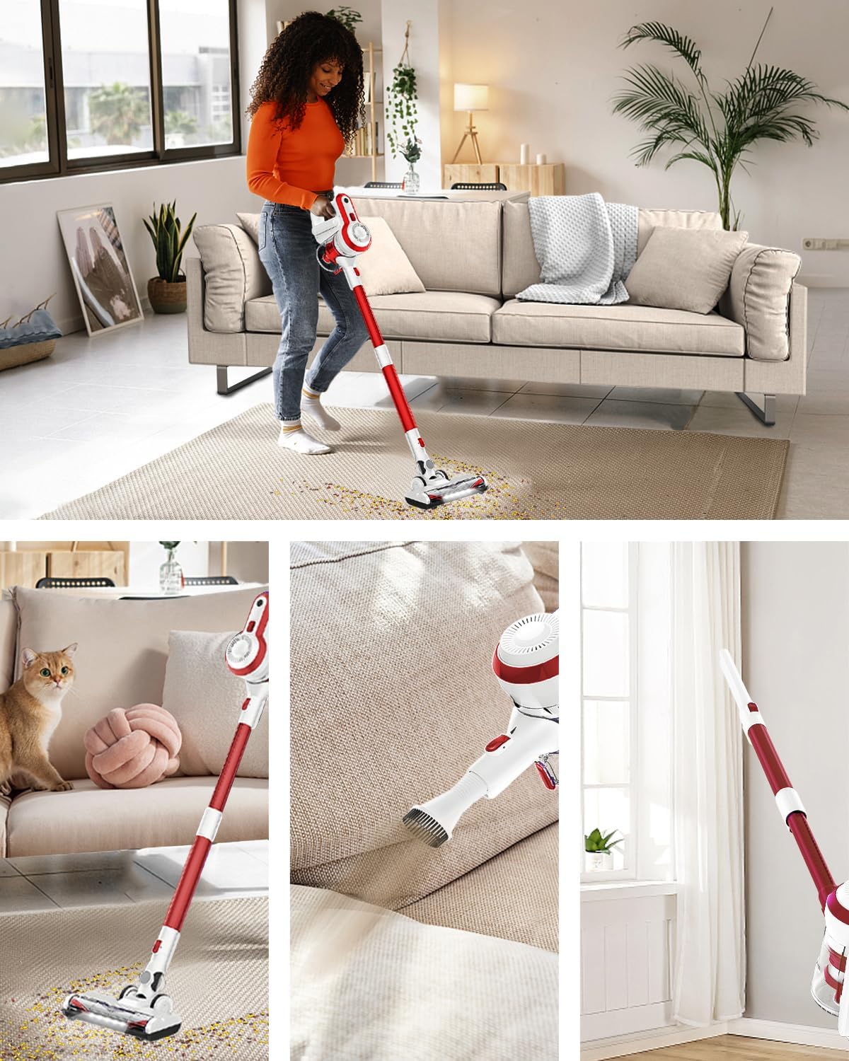 Micol Cordless Vacuum Cleaner, Household Stick Vacuum, 2 Modes of Powerful Suction, up to 38 Mins Runtime, Removable Battery, Lightweight Vacuum Cleaner for Home Hard Floor Car Pet Hair