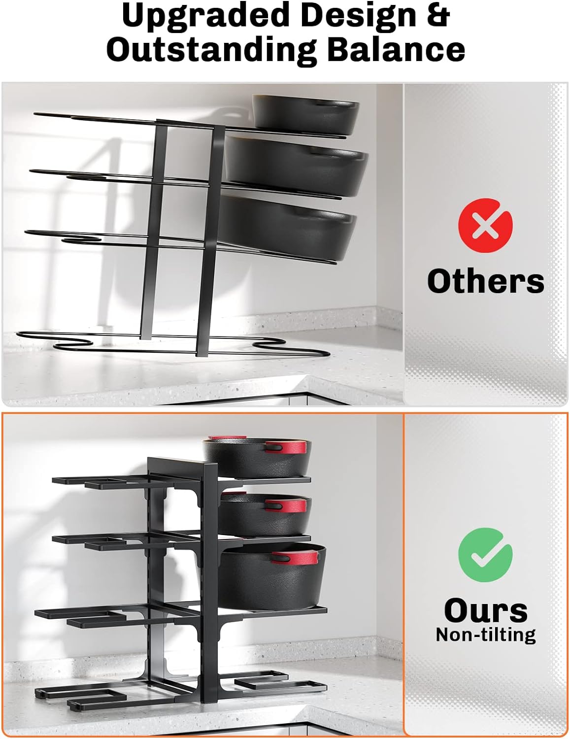 MUDEELA Pots and Pans Organizer Rack under Cabinet, 8-Tier Kitchen Organizers and Storage Pot Racks, Adjustable Pot Organizers inside Cabinet with 3 DIY Methods