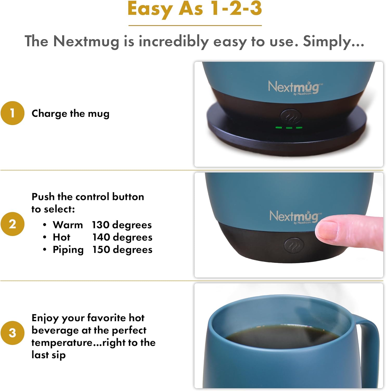 Nextmug - Temperature-Controlled, Self-Heating Coffee Mug (Black - 14 oz.)