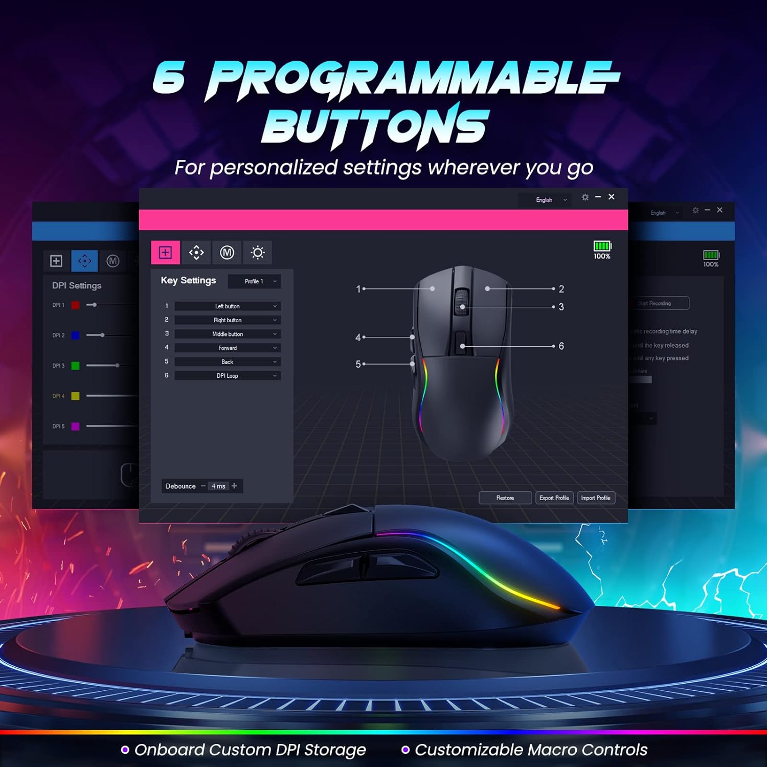 RisoPhy Wireless Gaming Mouse with RGB Magnetic Charging Dock, Lightweight Tri-Mode Gaming Mouse Wireless Up to 20KDPI 300IPS 1000Hz with Chroma RGB Backlit, Buttons Fully Programmable, for PC,Mac
