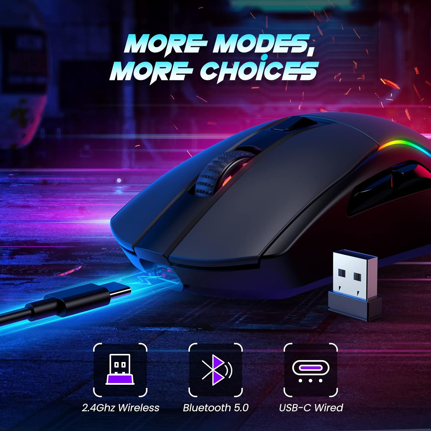 RisoPhy Wireless Gaming Mouse with RGB Magnetic Charging Dock, Lightweight Tri-Mode Gaming Mouse Wireless Up to 20KDPI 300IPS 1000Hz with Chroma RGB Backlit, Buttons Fully Programmable, for PC,Mac