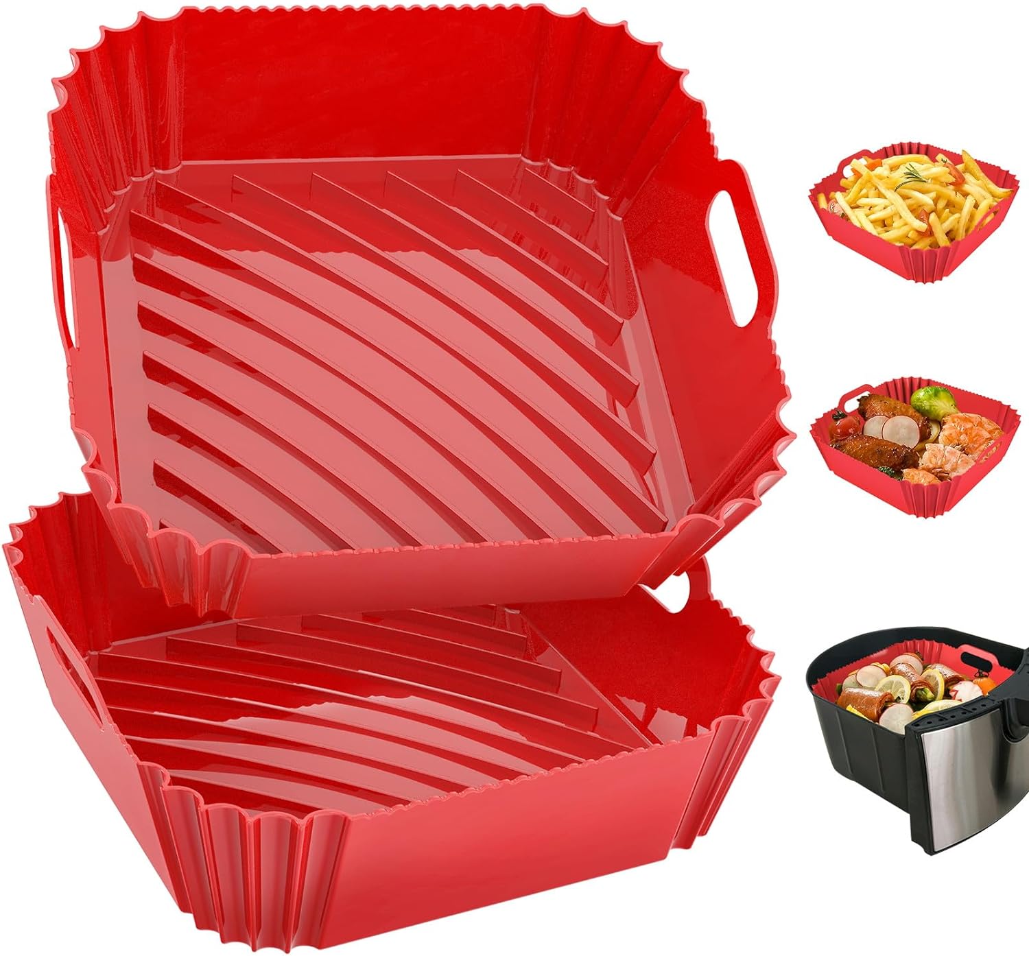 Seropy Silicone Air Fryer Liners Reusable Airfryer Liners 2 Pack 3-5 QT Silicone Pot 7.7 Inch, Air Fryer Basket Round Silicone Mat Oven Baking Tray Replace Parchment Paper for Air Fryer Accessories