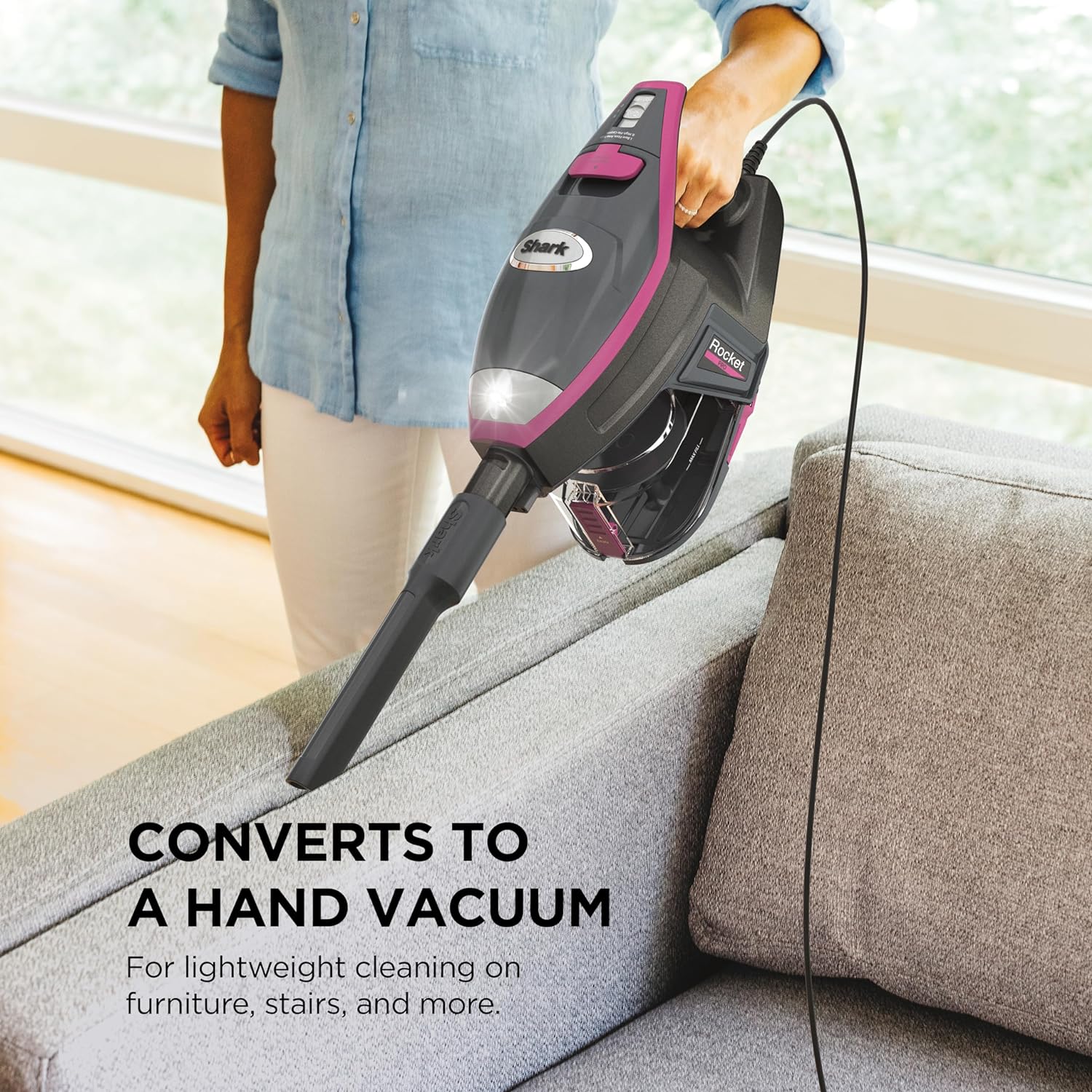 Shark HV301 Rocket Ultra-Light Corded Bagless Vacuum for Carpet and Hard Floor Cleaning with Swivel Steering, Gray/Orange