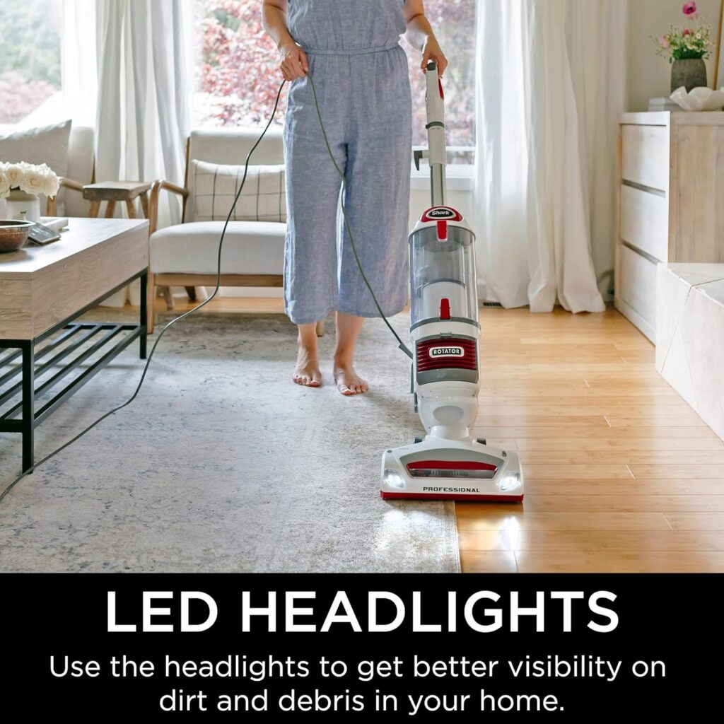 Shark NV501 Rotator Professional Lift-Away Upright Vacuum with HEPA Filter, Swivel Steering, LED Headlights, Wide Upholstery Tool, Dusting Brush Crevice Tool, White/Red, 12, 18, 14.