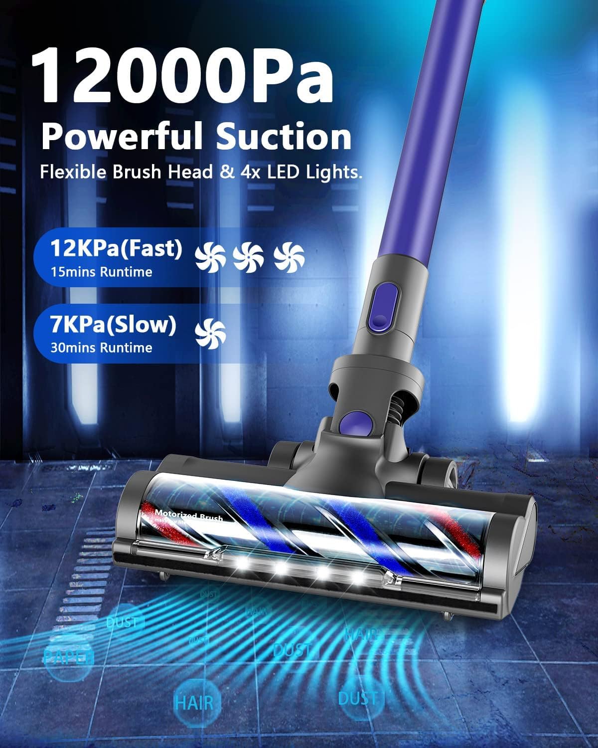 Vacuum Cleaners for Home, Cordless Vacuum Cleaner with 80000 RPM High-Speed Brushless Motor, 2200mAh Powerful Lithium Batteries, 5 Stages High Efficiency Filtration, Up to 30 Mins Runtime