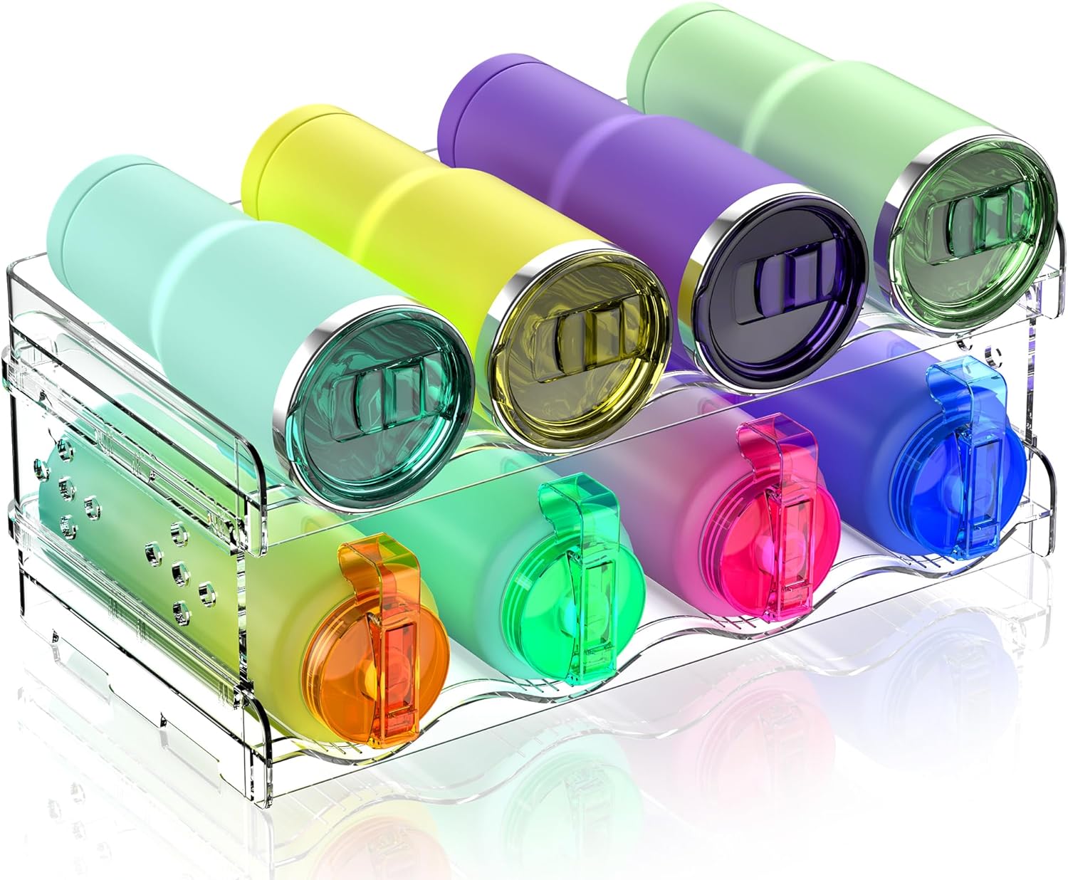 Water Bottle Organizer - 4 Pack Stackable Cup Organizer for Cabinet, Countertop, Pantry and Fridge, Free-Standing Tumbler Kitchen Storage Holder for Wine and Drink Bottles, Clear Plastic