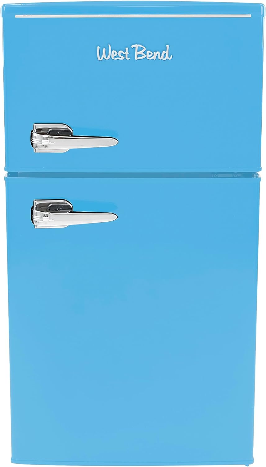 West Bend WB0300RCR2XRB Mini Fridge Retro-Styled for Home Office or Dorm, Manual Defrost and Adjustable Temperature, 3-Cu.Ft, Robins Egg Blue