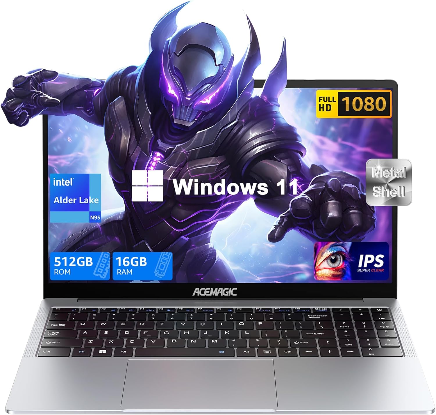 ACEMAGIC Laptop Computer, 16GB DDR4 512GB SSD, Quad-Core Intel N95 Processor, Windows 11 Laptop, 15.6 IPS 1080P PC, Metal Shell, WiFi, BT5.0, USB3.2, Type_C, Long Battery Life, 180° Open Angle