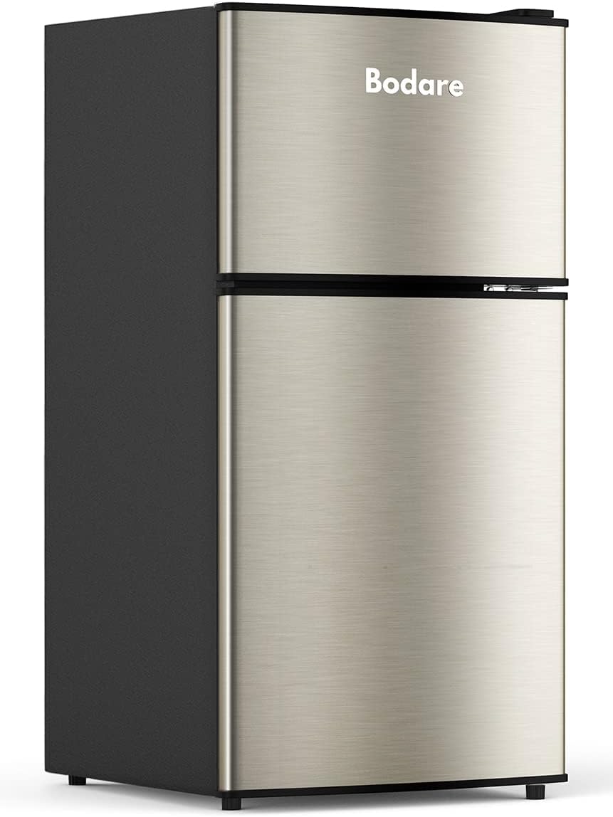 Bodare Mini Fridge with Freezer Quite: 3.2 Cu.Ft Mini Refrigerator with 2 Doors - Energy-Efficient Compact Small Refrigerator - for Bedroom Dorm Office Apartment (Champagne)