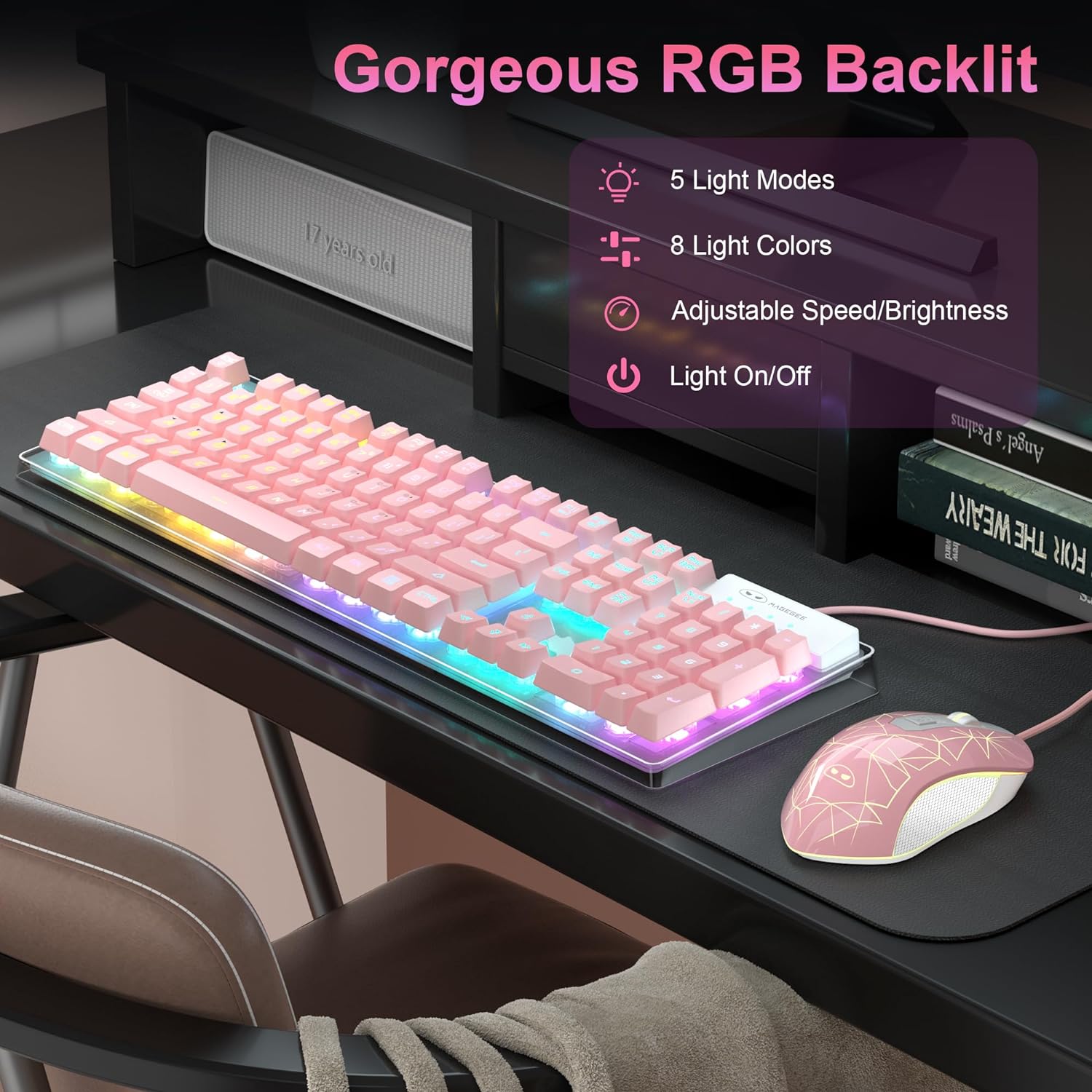 Gaming Keyboard and Mouse Combo, K1 RGB LED Backlit Keyboard with 104 Key for PC/Laptop(White)