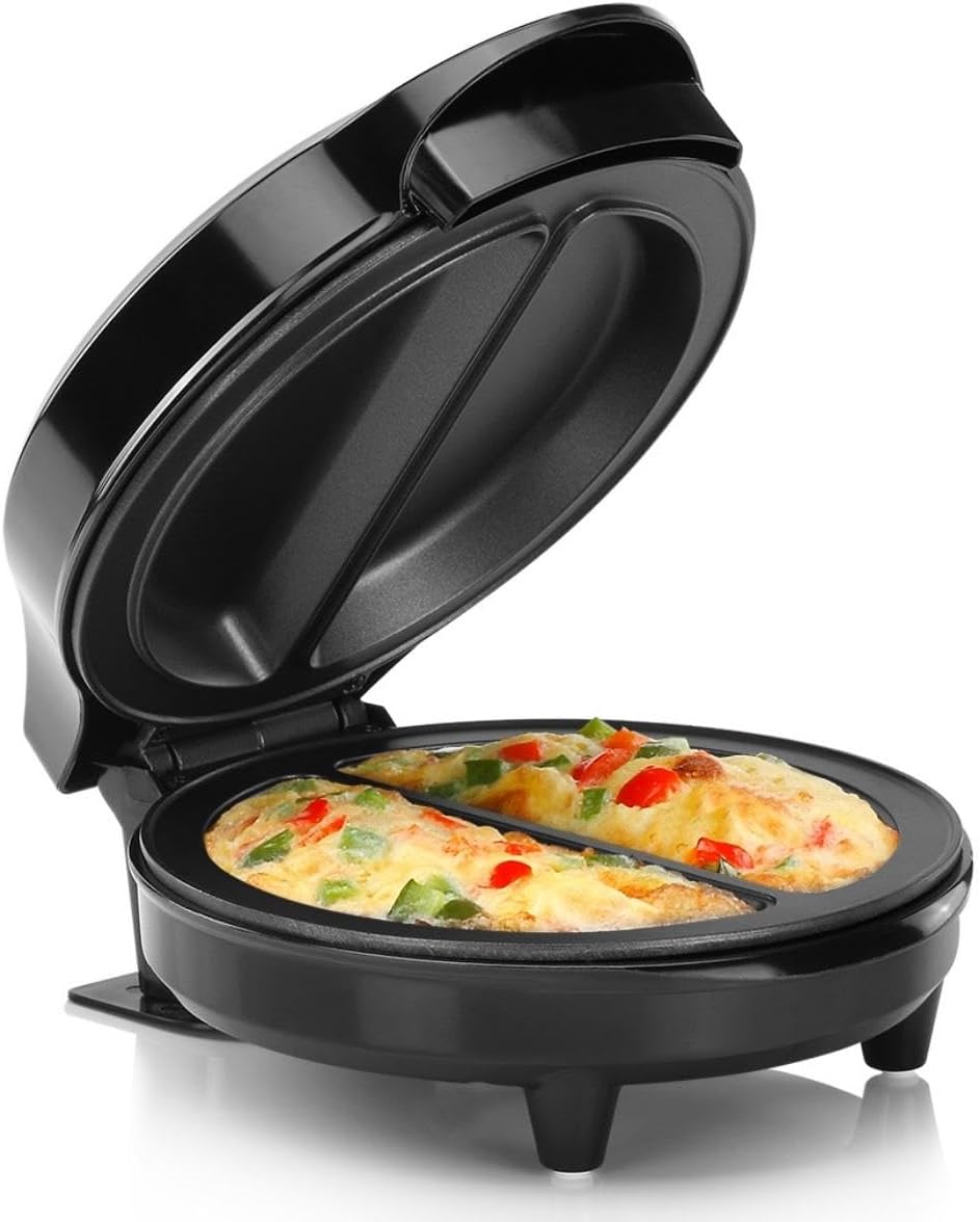 Holstein Housewares - Non-Stick Omelet  Frittata Maker, Stainless Steel - Makes 2 Individual Portions Quick  Easy (2 Section, Black)