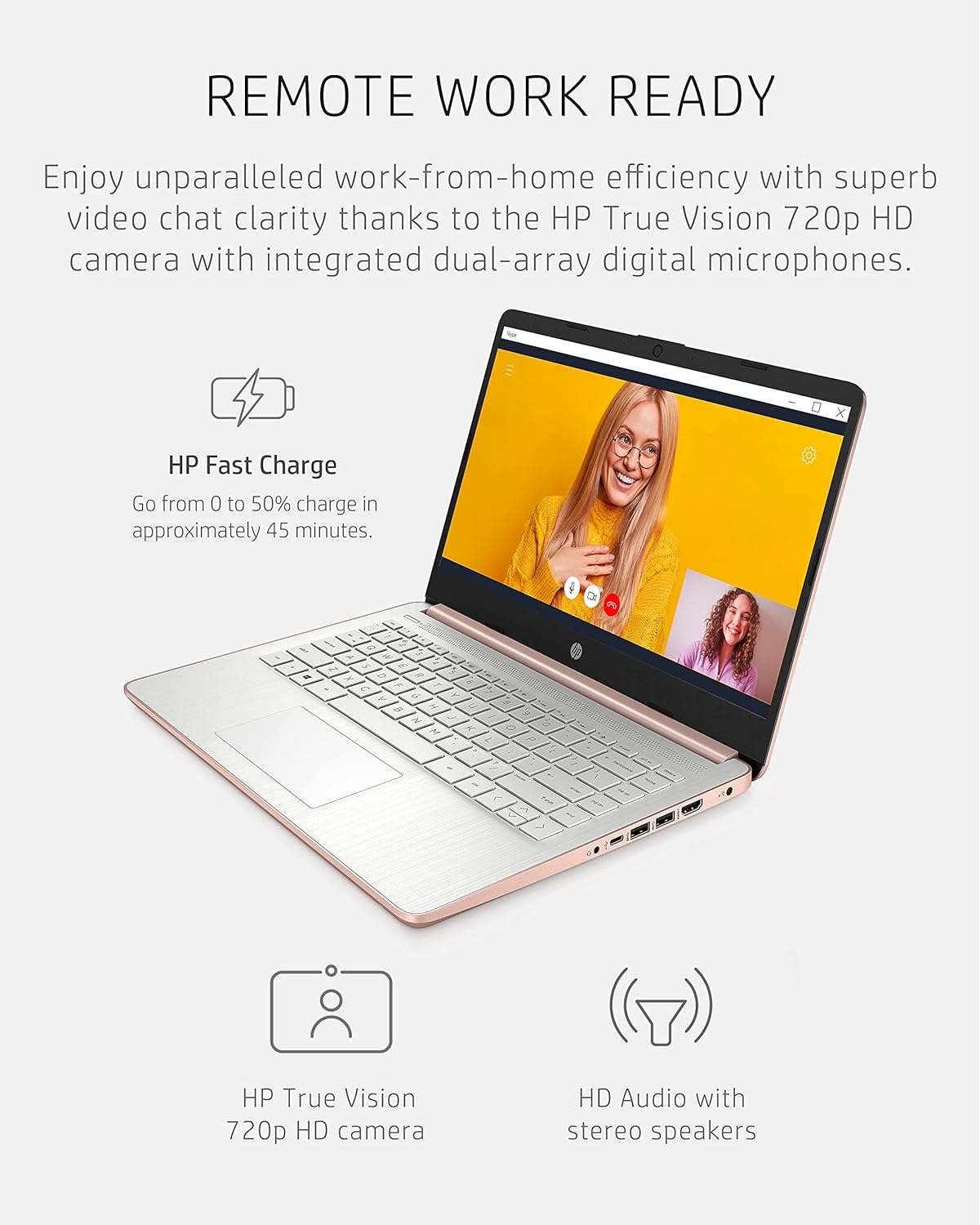 HP 14 Laptop, Intel Celeron N4020, 4 GB RAM, 64 GB Storage, 14-inch Micro-edge HD Display, Windows 11 Home, Thin  Portable, 4K Graphics, One Year of Microsoft 365 (14-dq0030nr, 2021, Pale Rose Gold)