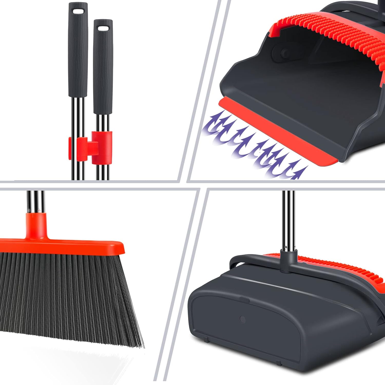 kelamayi Upgrade Broom and Dustpan Set, Self-Cleaning with Dustpan Teeth, IndoorOutdoor Sweeping, Ideal for Dog Cat Pets Home Use, Stand Up Broom and Dustpan (GrayOrange)