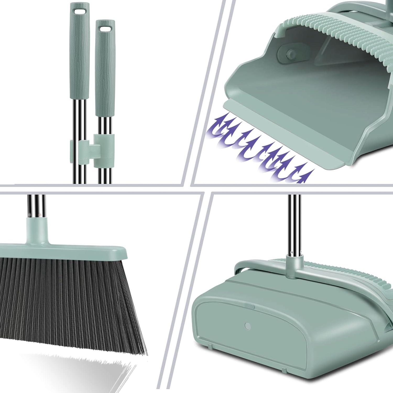 kelamayi Upgrade Broom and Dustpan Set, Self-Cleaning with Dustpan Teeth, IndoorOutdoor Sweeping, Ideal for Dog Cat Pets Home Use, Stand Up Broom and Dustpan (GrayOrange)