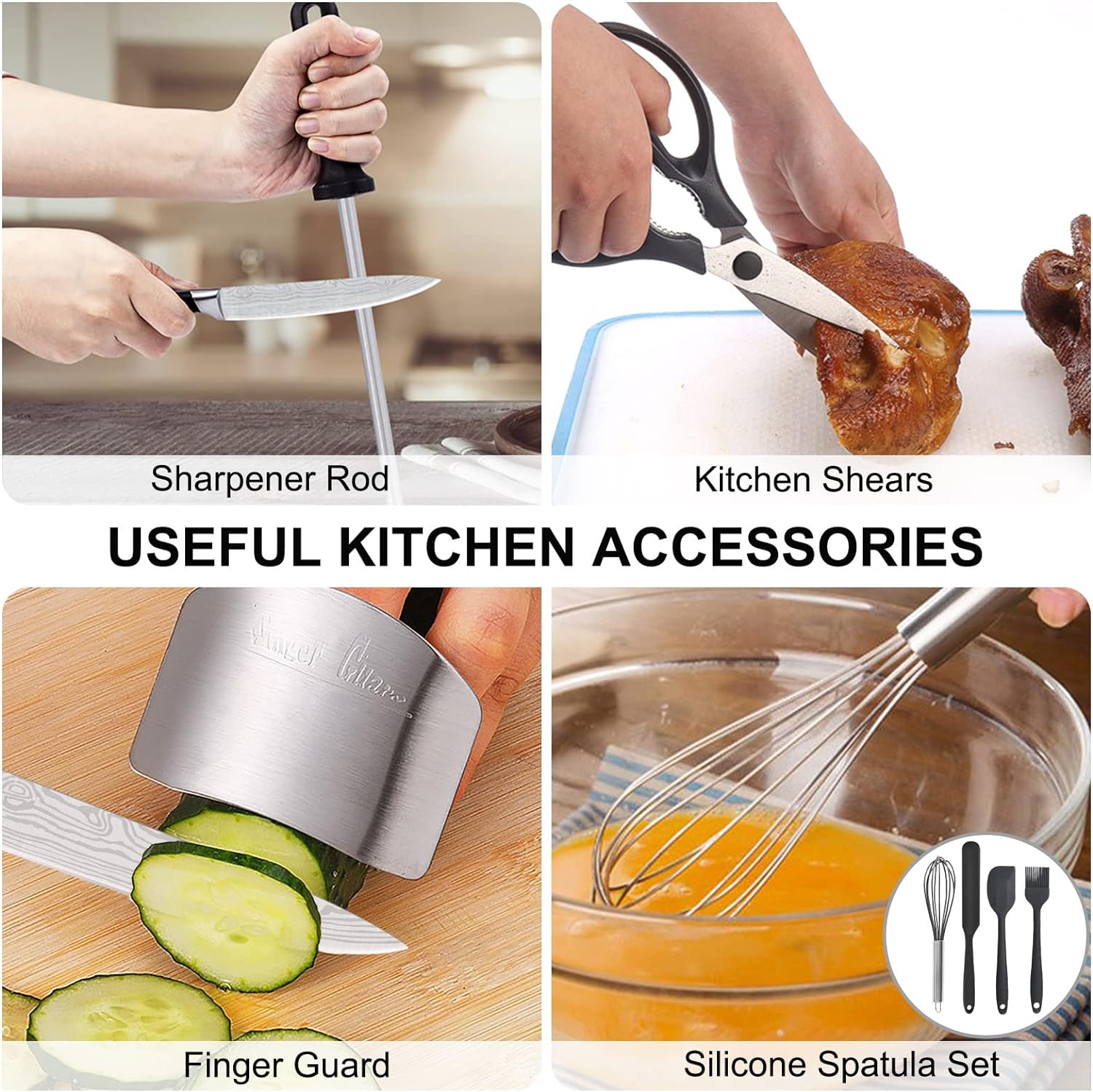 Knife set, 23 Pcs Kitchen Knife Set with Block and Sharpener Rod, High Carbon Stainless Steel Chef knife set for kitchen, Ultra Sharp, Full-Tang Design
