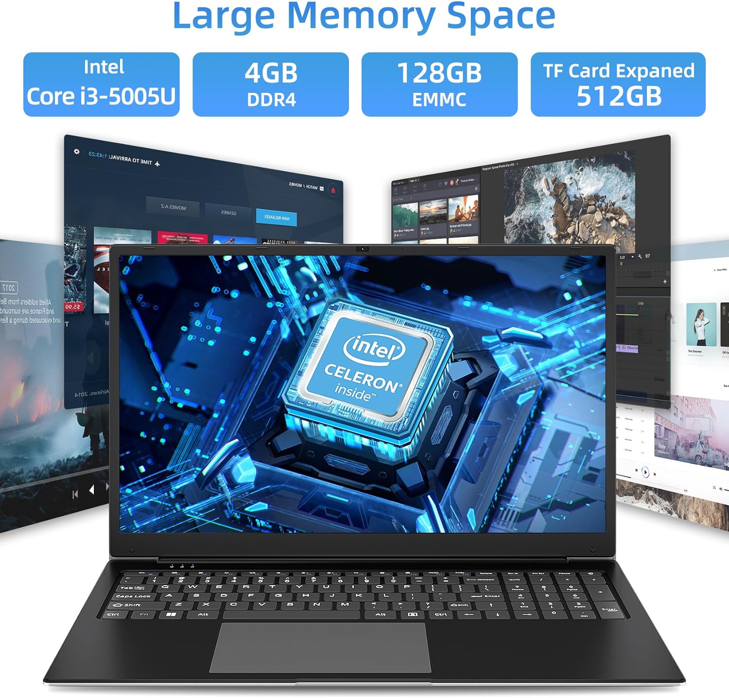 SGIN 17 inch Laptop, Laptops Computer 4GB RAM 128GB SSD with Intel Core i3-5005U Processor(Up to 2.4GHz), Webcam, WiFi, USB 3.2, Type-C, Mini HDMI, 8000Wh Battery