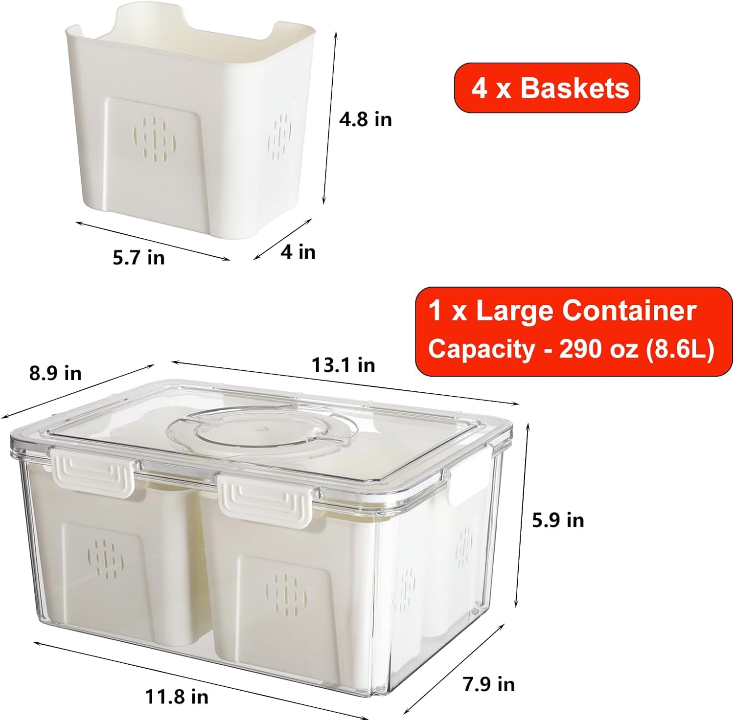 Taiuloo Airtight Fruit Storage Containers for Fridge with Lids Handle, BPA-Free Food Storage Container with 4 Removable Colanders, Berry Vegetable Fresh Produce Saver, Refrigerator Organizer Bins Taiuloo Airtight Fruit Storage Containers for Fridge with Lids Handle, BPA-Free Food Storage Container with 4 Removable Colanders, Berry Vegetable Fresh Produce Saver, Refrigerator Organizer Bins