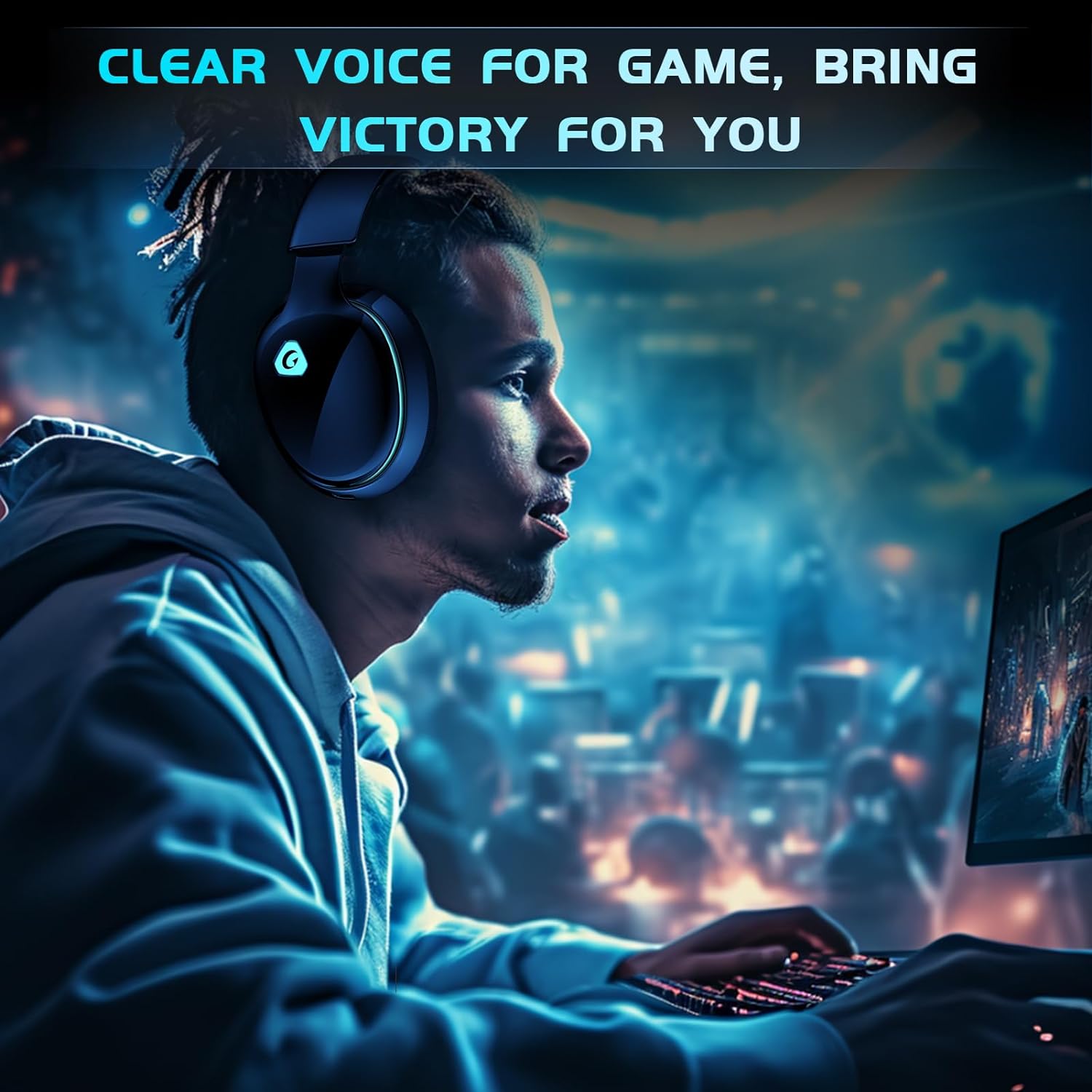 Wireless Gaming Headset for PS5, PC, PS4, Mac, Nintendo Switch, Gaming Headphones with Microphone, Bluetooth 5.2 Gaming Headset, Stereo Sound, Red Light, 3.5mm Wired Mode for Xbox Series -Black